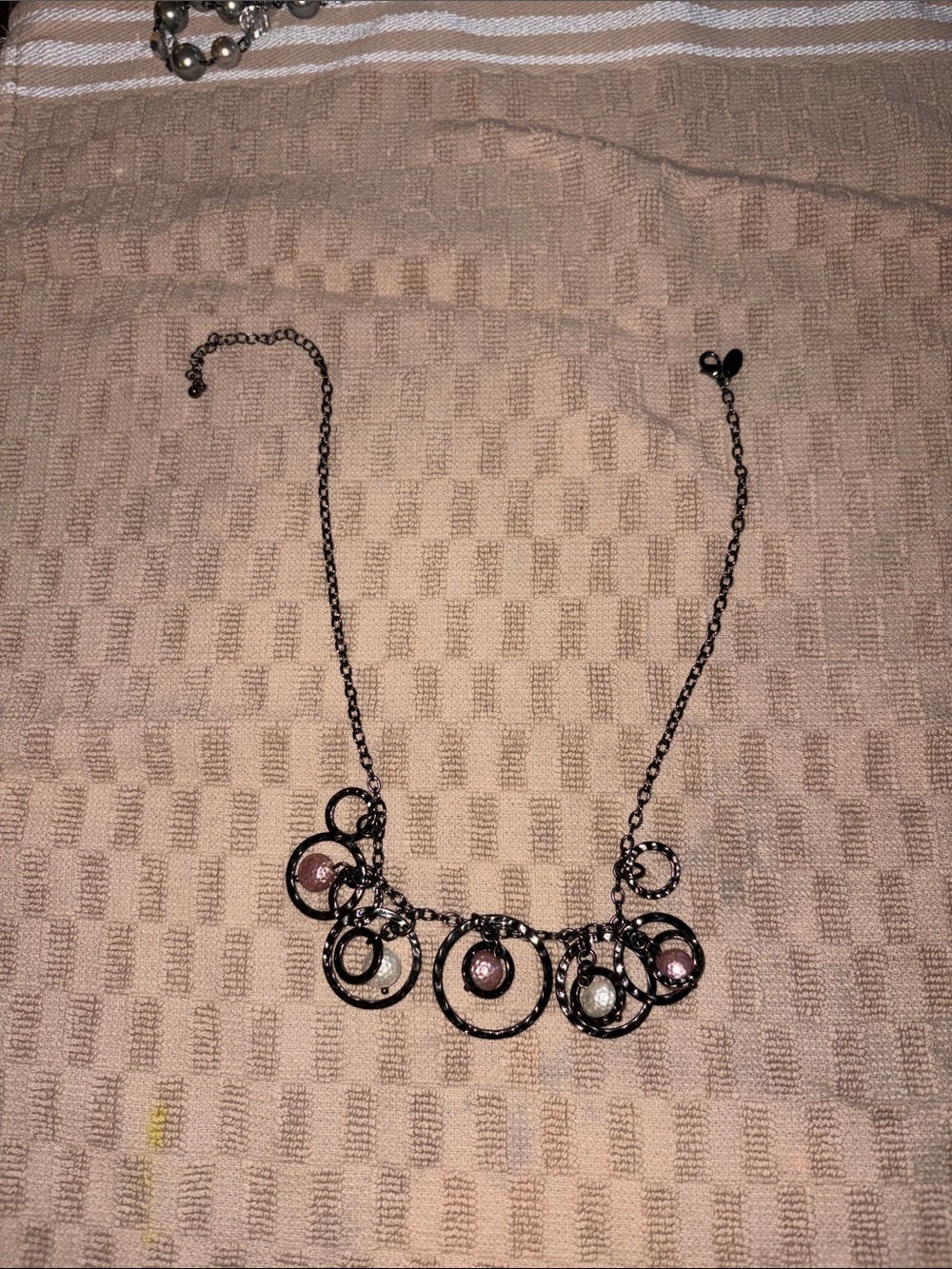 Lia Sophia Black Circle Pendant Necklace with Pink Accents